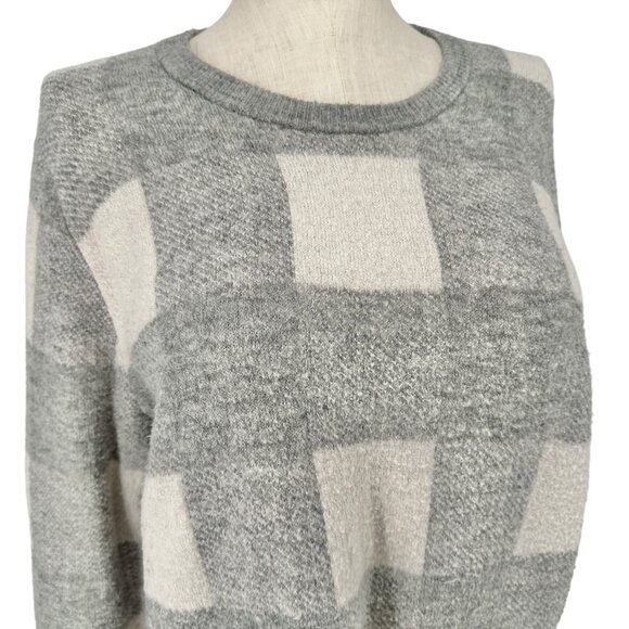 Old Navy Sweater Womens XXL Gray White Plaid LS Super Soft Acrylic/Nylon Blend - Picture 5 of 10